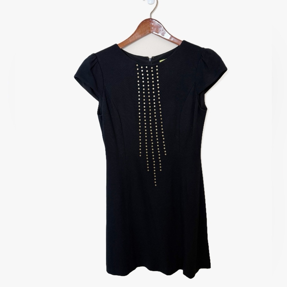 Gianni Bini - Chic Black Dress with Gold Accents, Cap sleeves - size 8